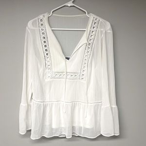 Express White Sheer Flowy Top Embroidered accents size M